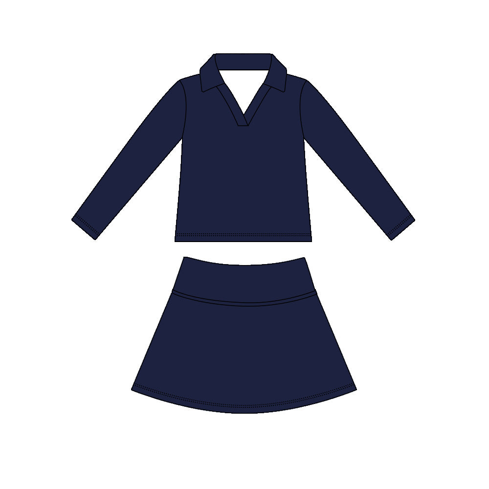 Navy color long sleeve yoga top matching skorts girls spring fall outfit preorder