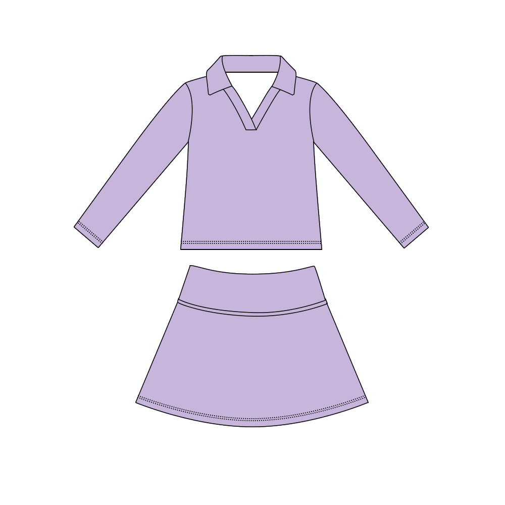 Lavender color long sleeve yoga top matching skorts girls spring fall outfit preorder