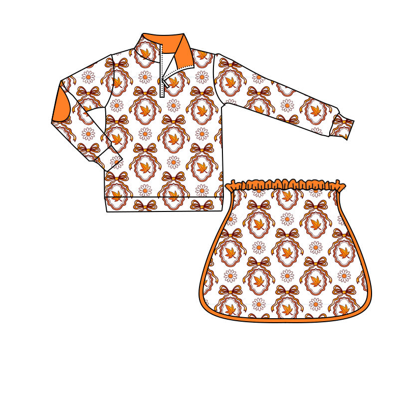 Leaves long sleeve pullover top matching skorts girls outfit preorder