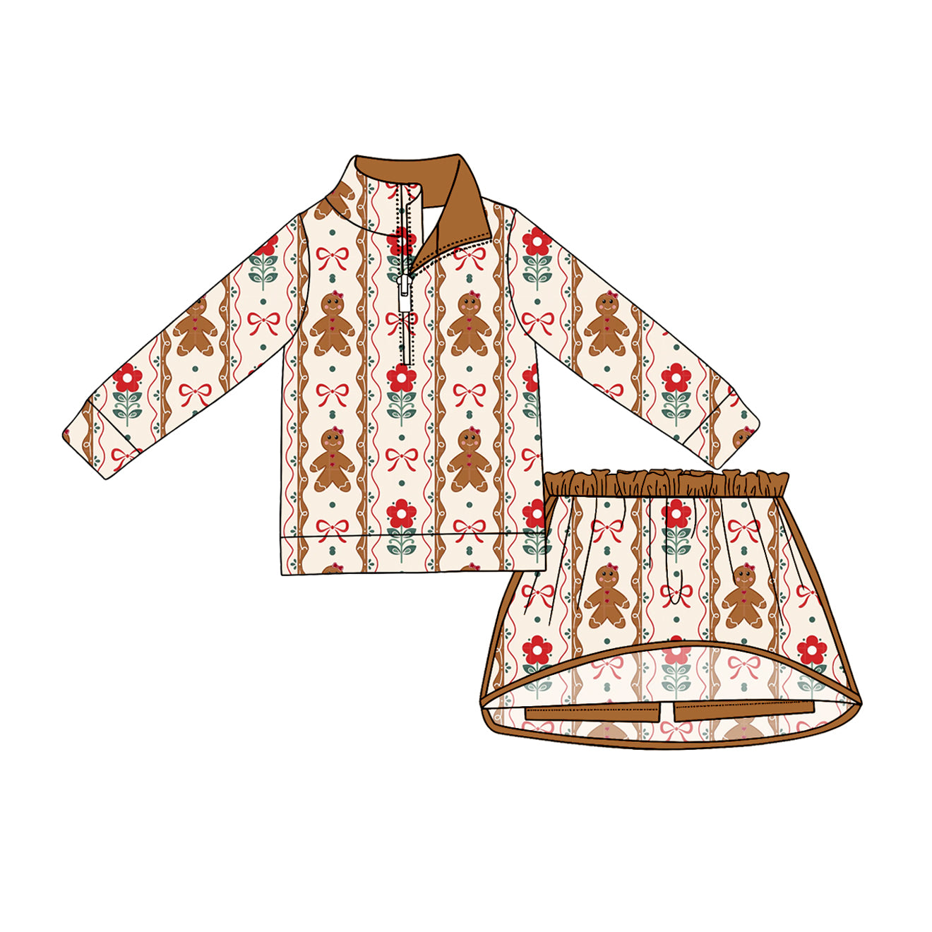 Christmas gingerbread pullover matching skort girls long sleeve outfit preorder