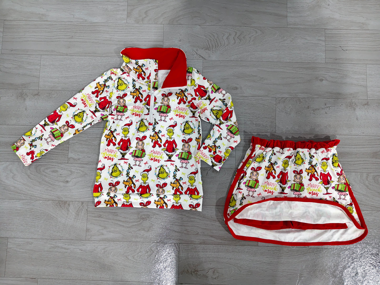 Christmas greenface pullover matching skort girls long sleeve outfit preorder