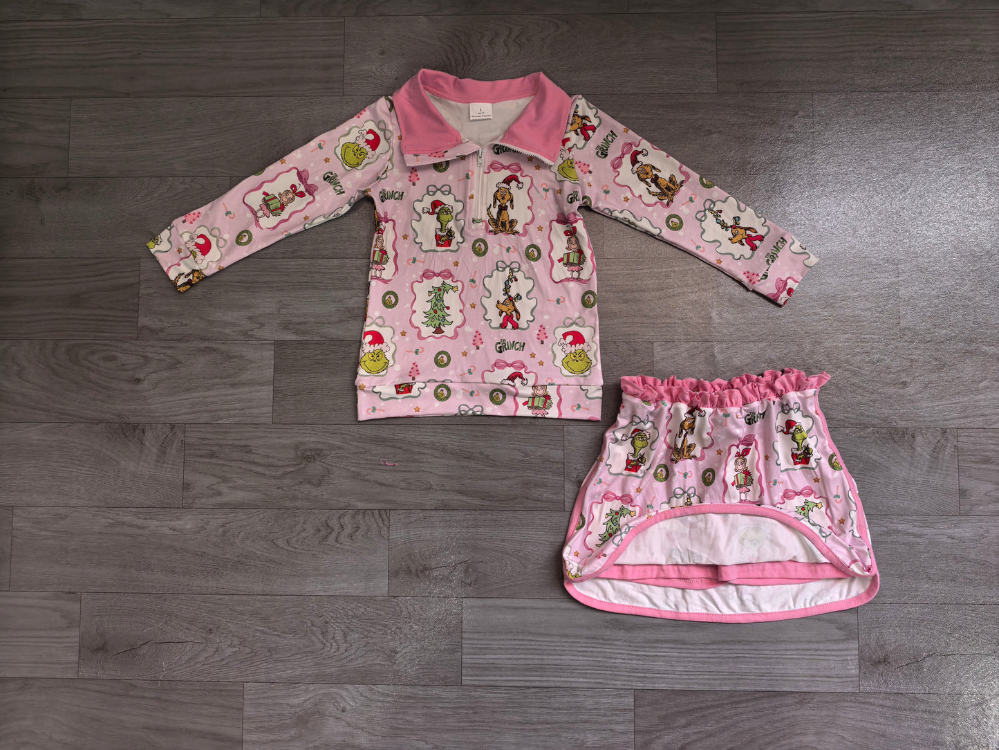 Christmas greenface pullover matching skort girls long sleeve outfit preorder