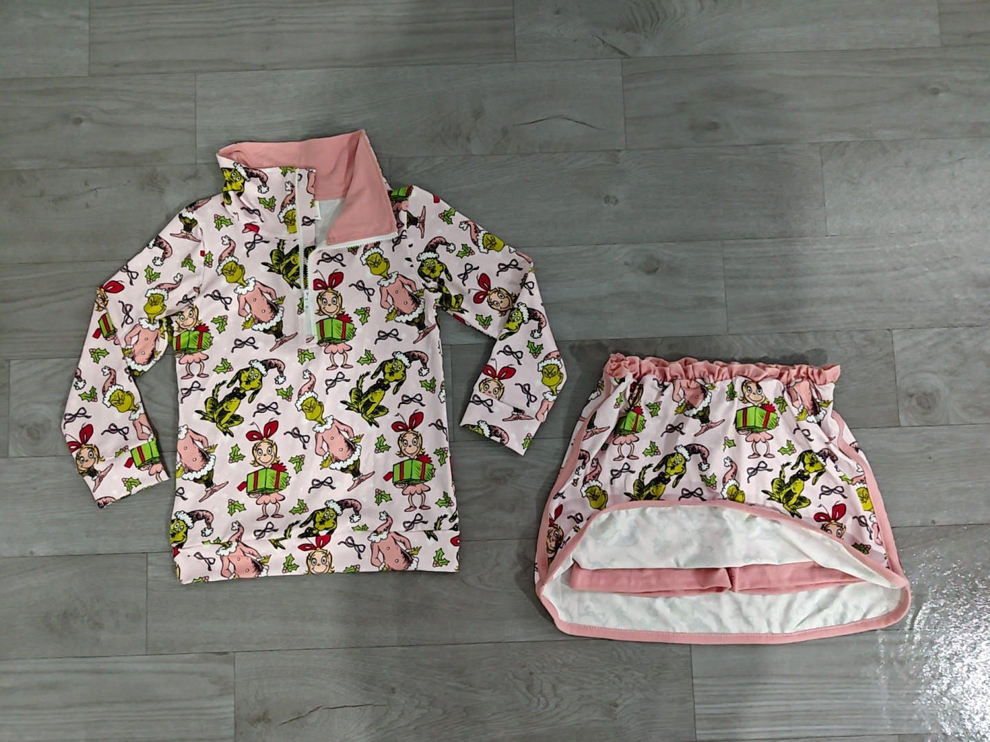 Christmas greenface pullover matching skort girls long sleeve outfit preorder