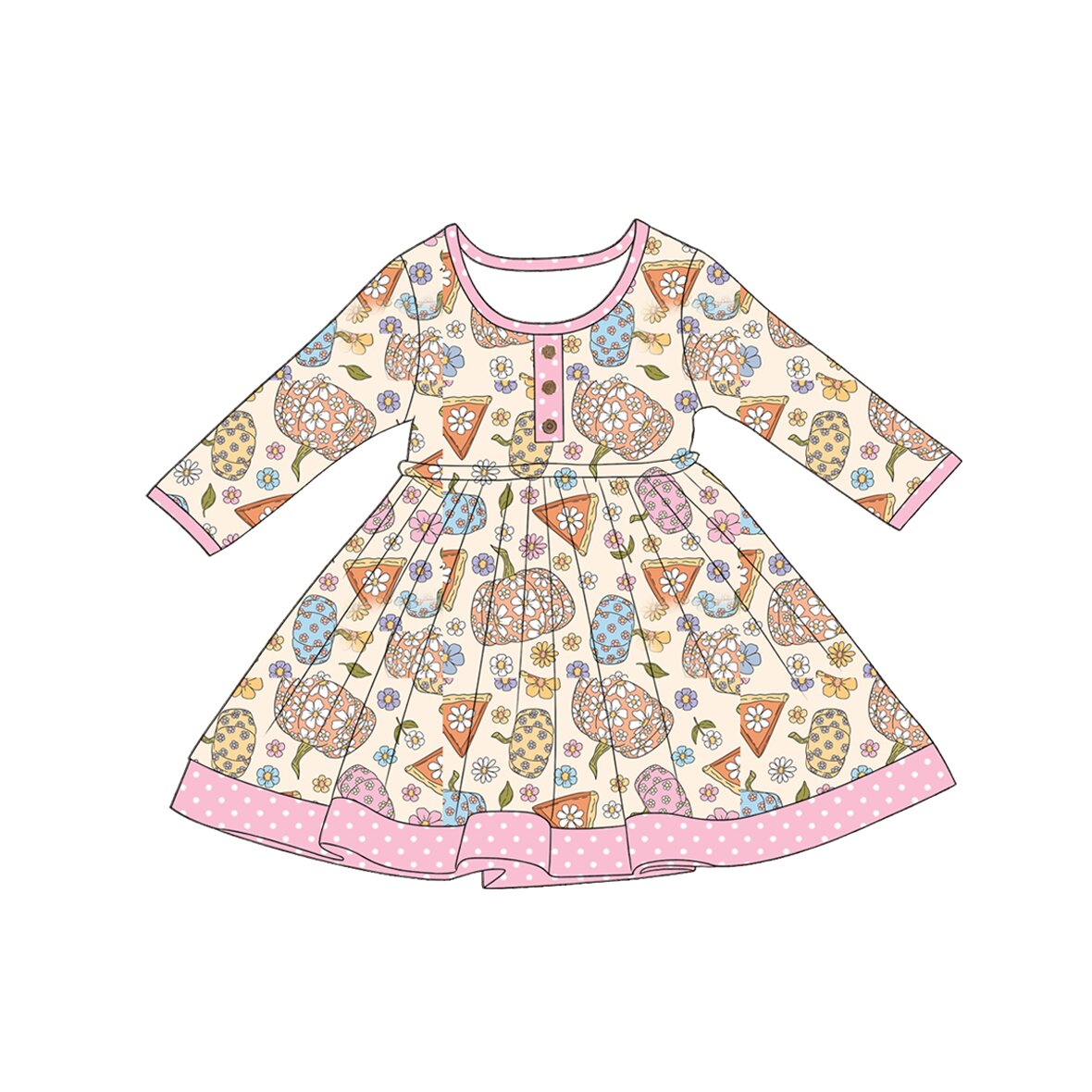 Fall pumpkins print girls long sleeve dress preorder