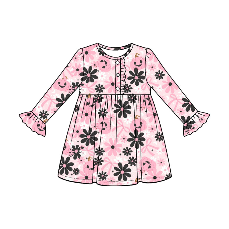 Halloween pumpkins print girls long sleeve dress preorder