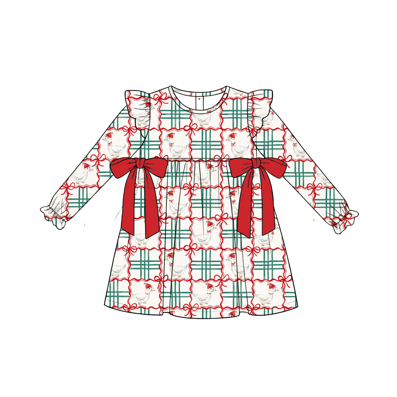 Christmas goose print girls long sleeve dress preorder