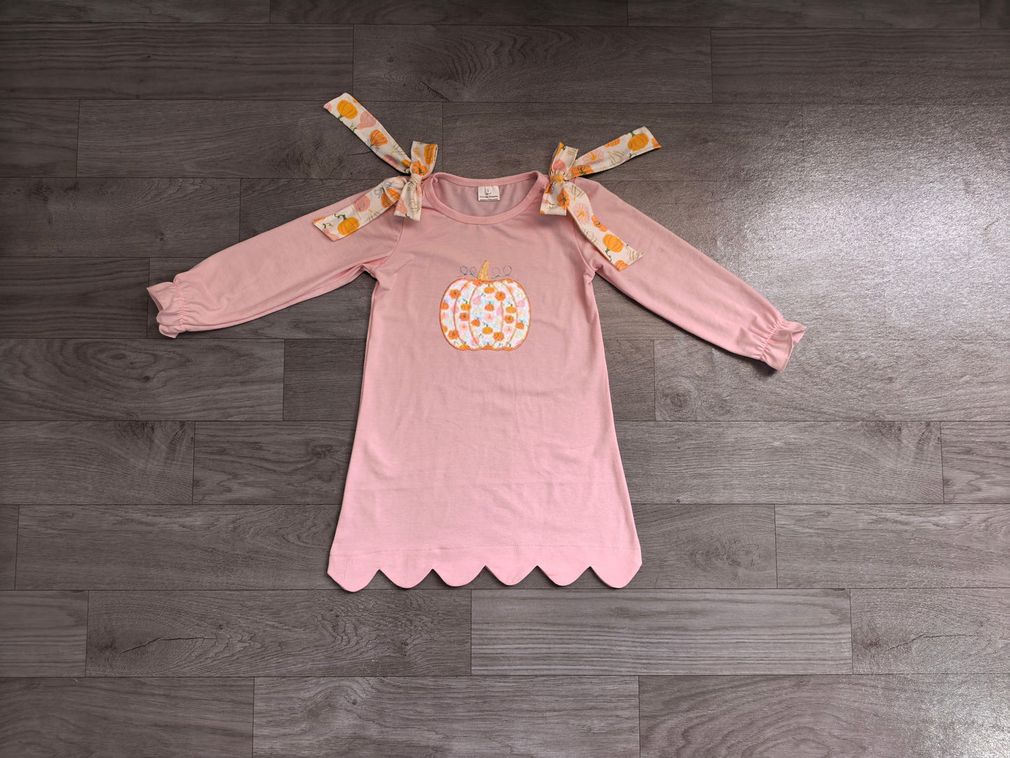 Embroidery Fall pumpkin print girls long sleeve pink dress preorder