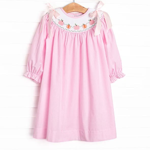 Fall pumpkin print girls long sleeve pink dress preorder