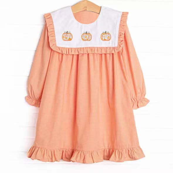 Floral pumpkin girls long sleeve fall winter dress preorder