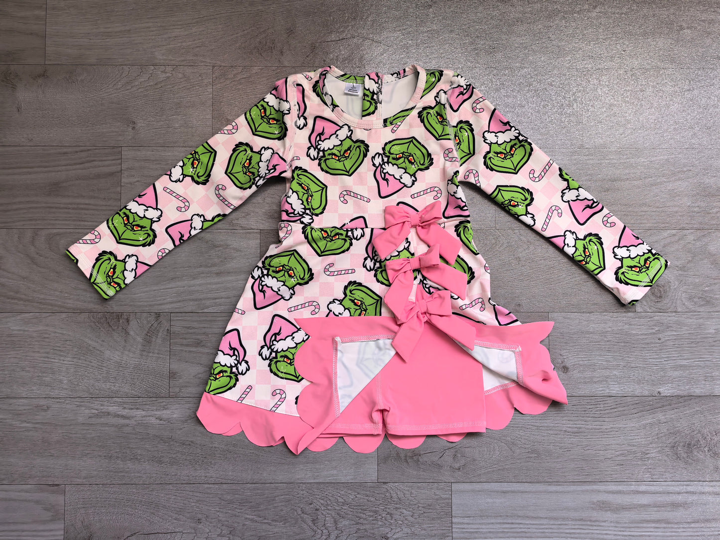 Christmas green face print girls long sleeve yoga dress preorder