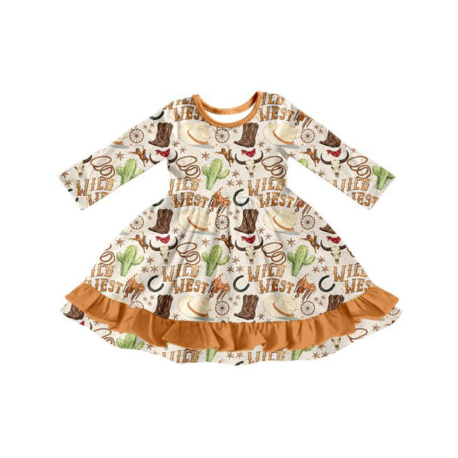 Western howdy print girls long sleeve dress preorder