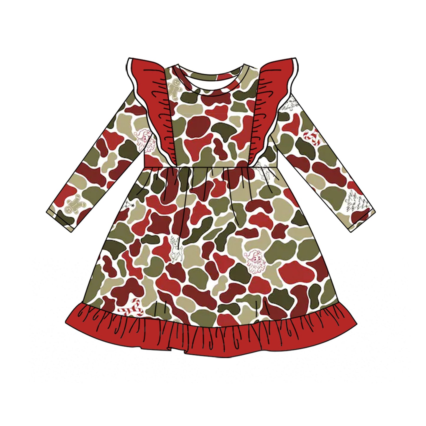 Christmas santa claus camo print girls long sleeve dress preorder