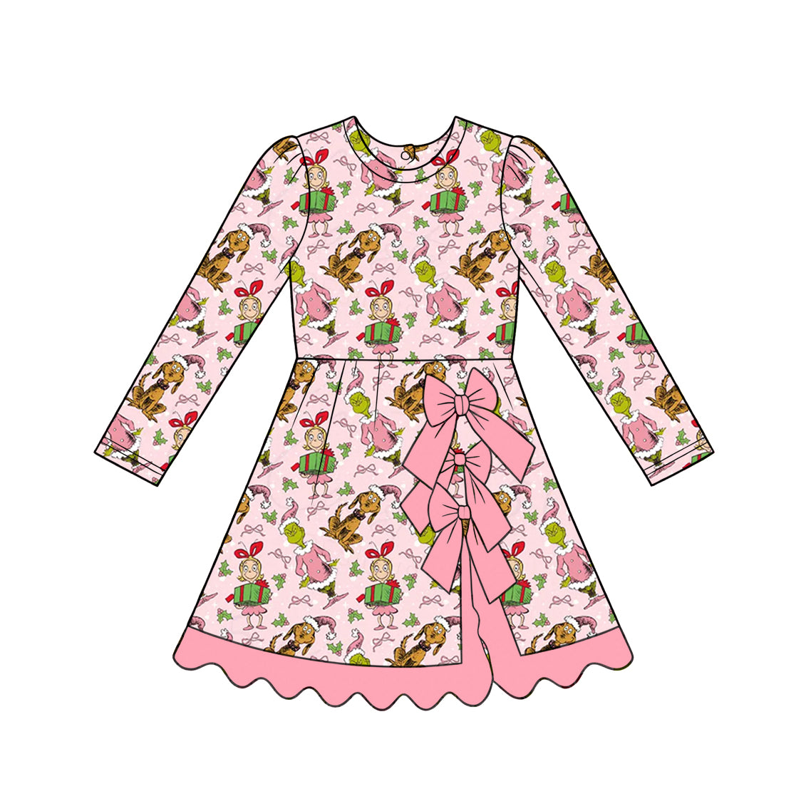 Christmas green face print girls long sleeve yoga dress preorder