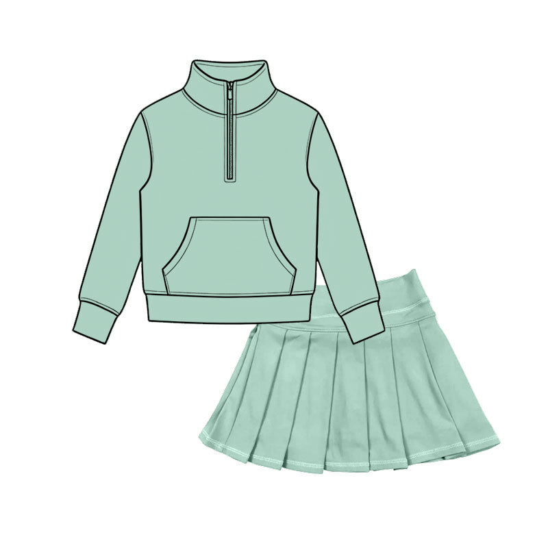 Mint green long sleeve yoga pullover top matching skorts girls outfit preorder