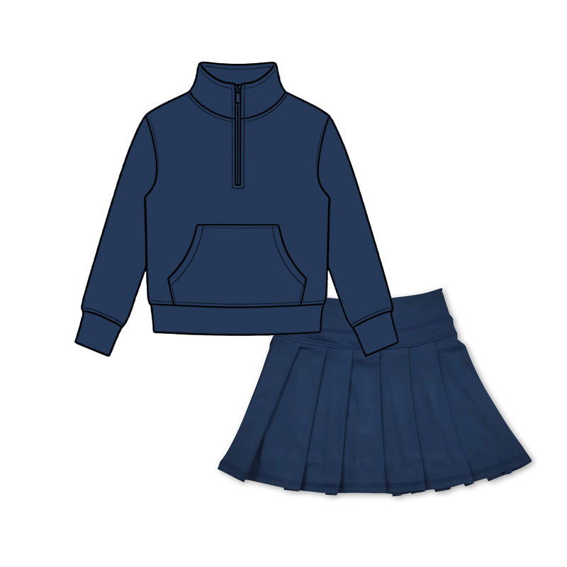 Navy long sleeve yoga pullover top matching skorts girls outfit preorder