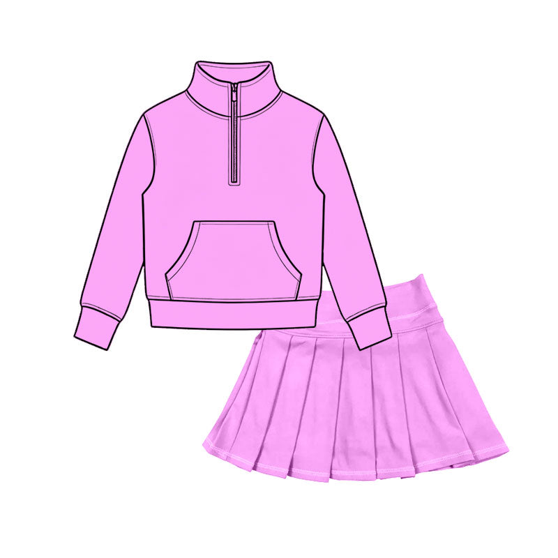 Lavender long sleeve yoga pullover top matching skorts girls outfit preorder