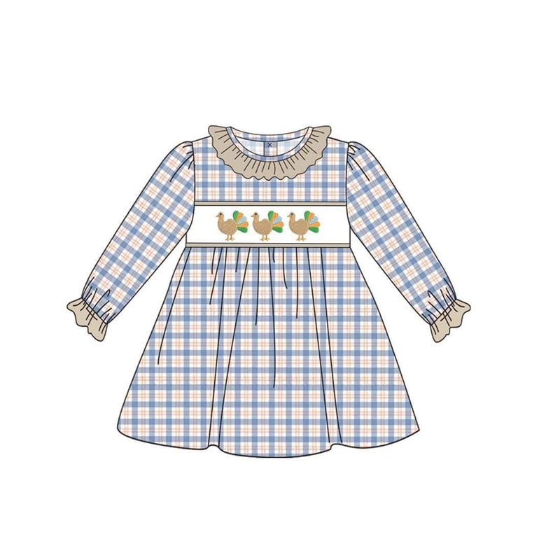 Thanksgiving turkey print girls long sleeve yoga dress preorder