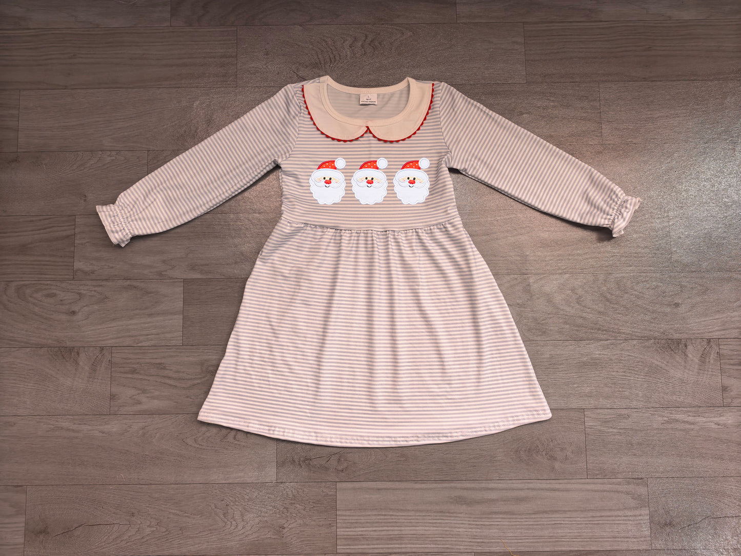 Christmas santa claus print girls long sleeve embroidery dress preorder