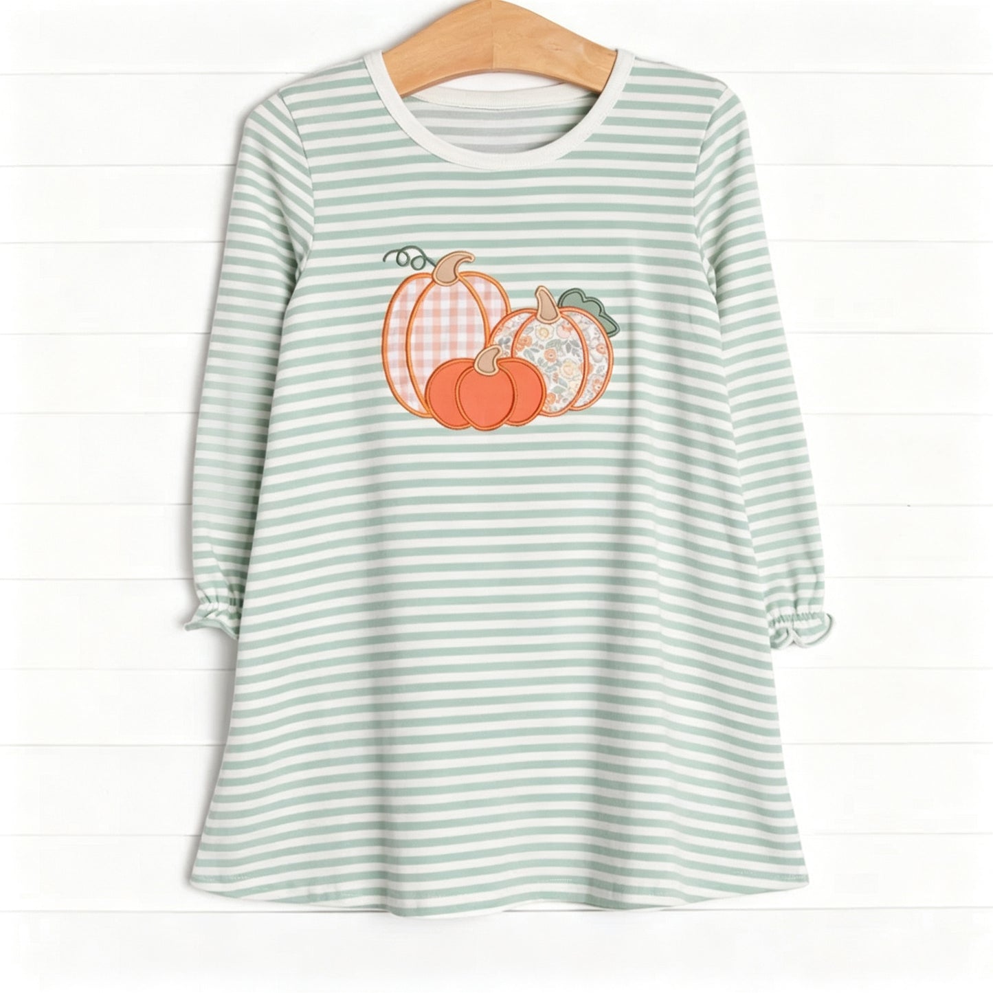 Three pumpkins print girls long sleeve fall winter dress preorder