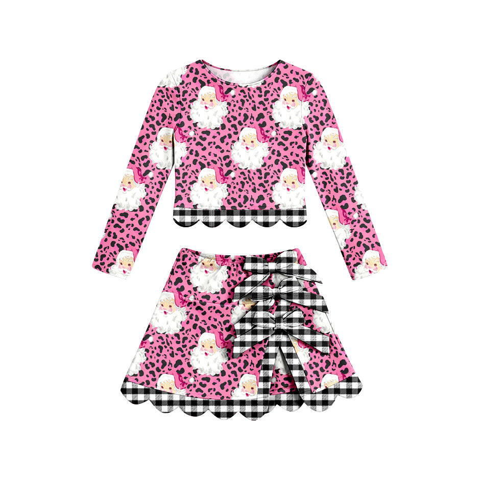 Christmas santa claus long sleeve yoga top matching skorts girls outfit preorder