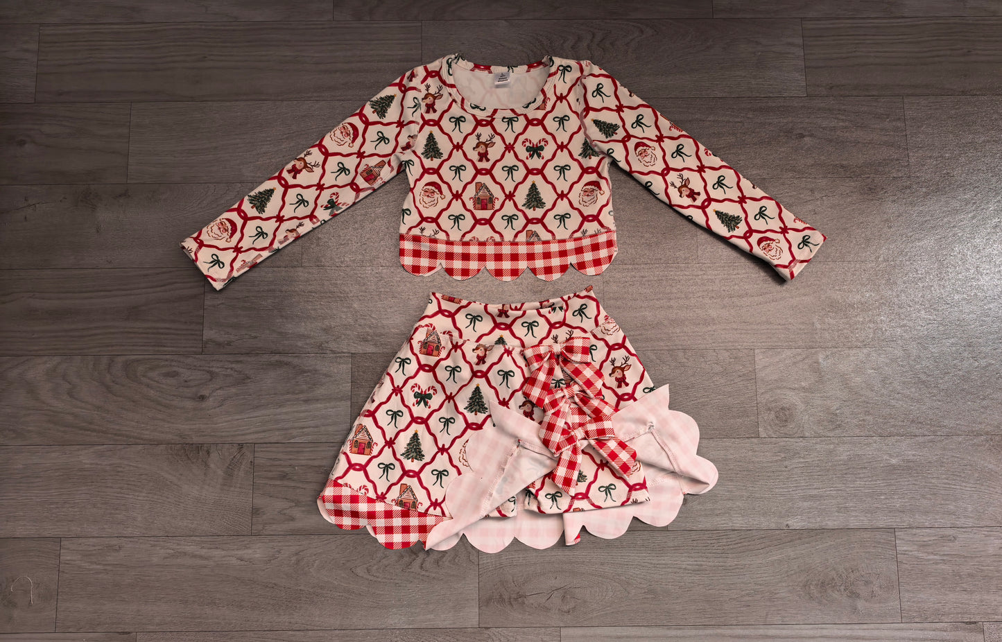 Christmas santa claus long sleeve yoga top matching skorts girls outfit preorder