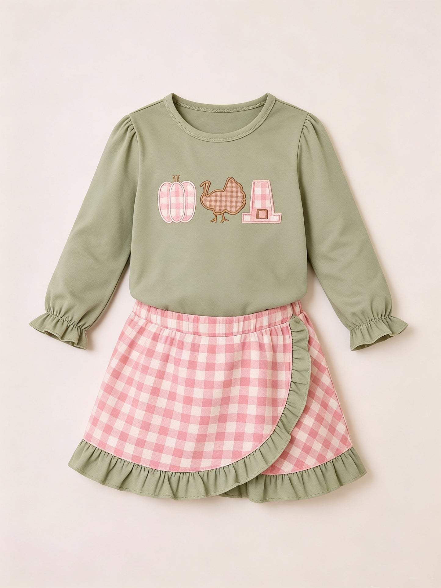Girl long sleeve thanksgiving turkey top matching pants fall outfit preorder