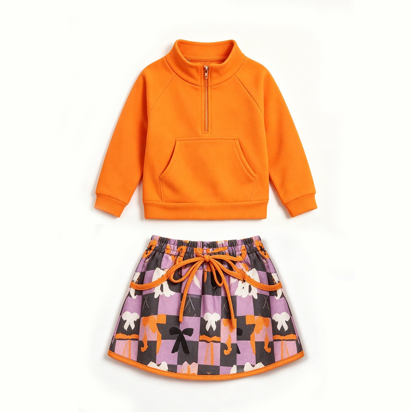Orange yoga pullover top matching Halloween pumpkins skorts girls outfit preorder