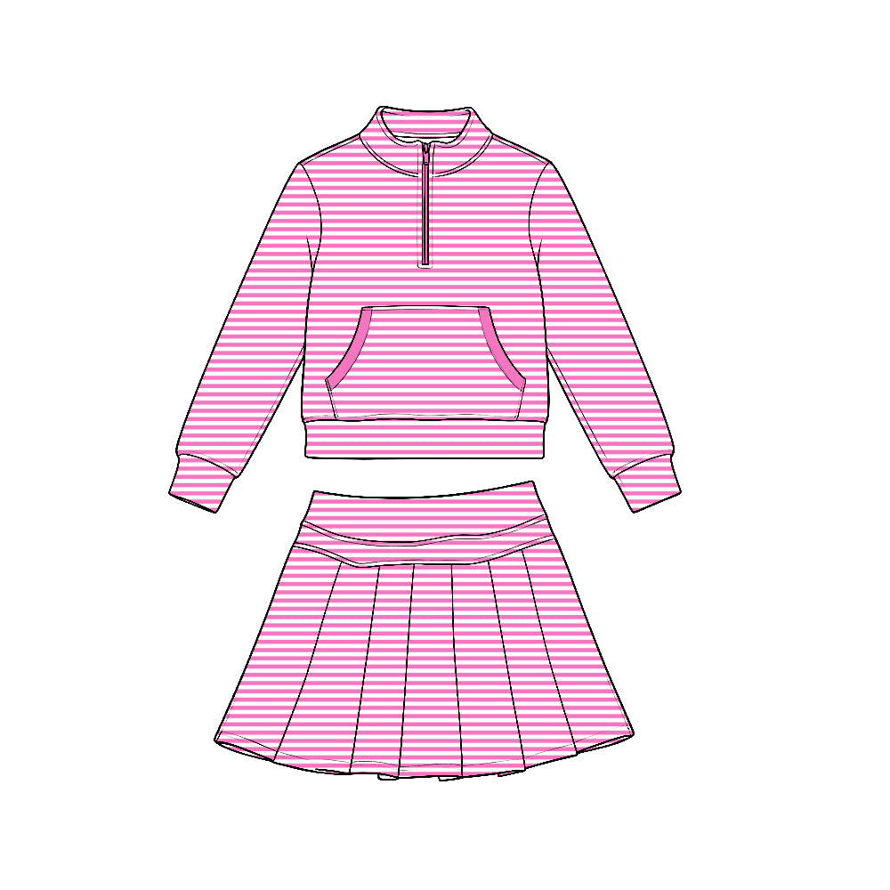 Pink stripes yoga pullover top matching skorts girls outfit preorder