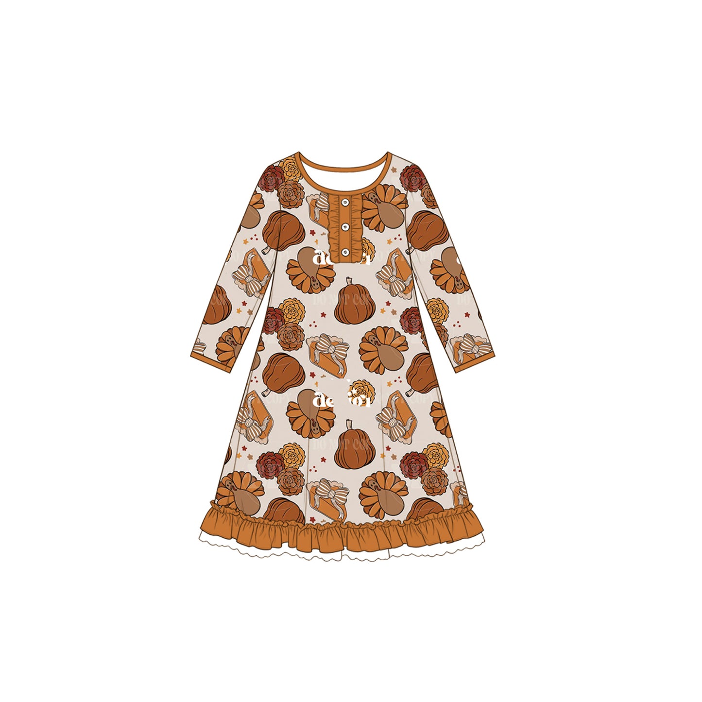 Thanksgiving turkey girls long sleeve fall winter dress preorder