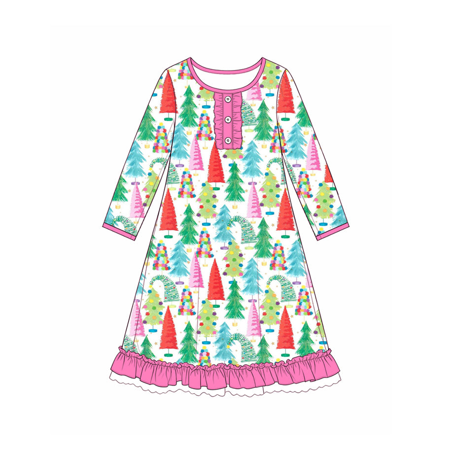 Christmas tree girls long sleeve dress preorder