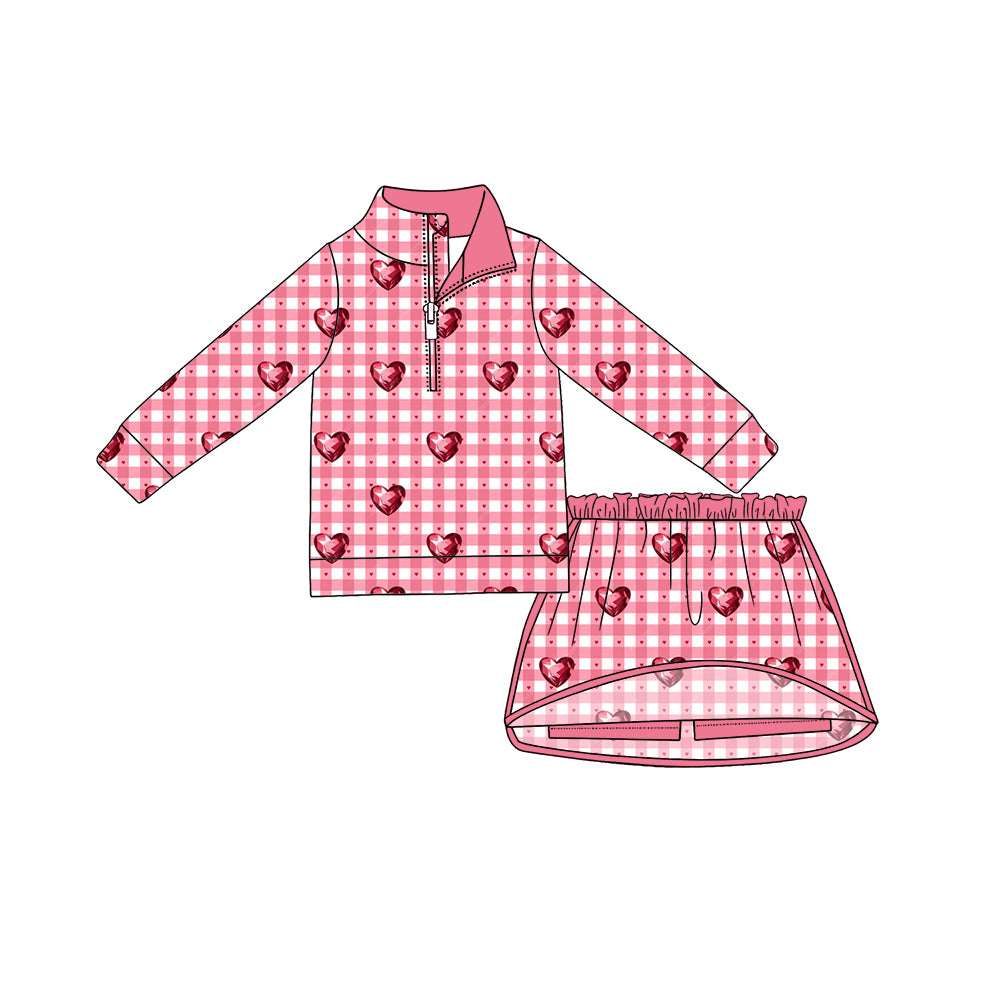 Valentines day heart print long sleeve top matching skort girls outfit preorder