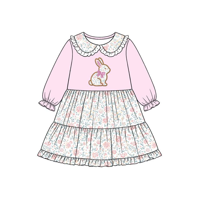 Easter floral bunny design girls long sleeve dress preorder