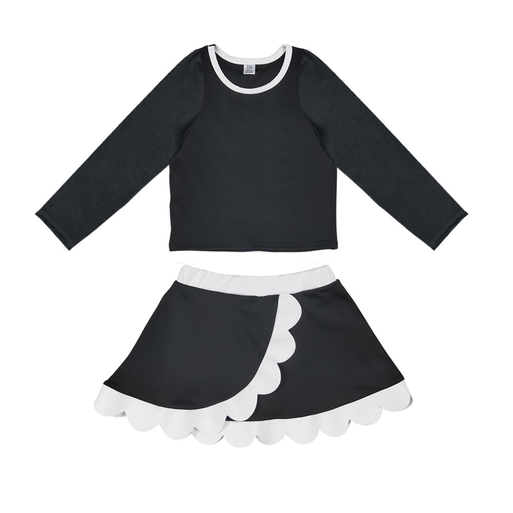 Black color long sleeve yoga pullover top matching scallop skorts girls outfit preorder