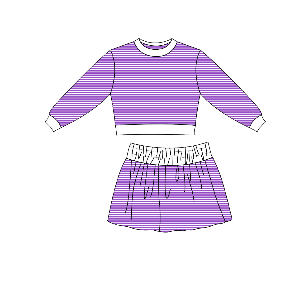 Lavender stripes long sleeve yoga top matching skorts girls outfit preorder