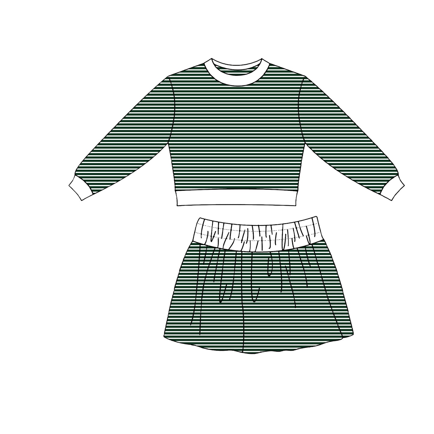 Forest green stripes long sleeve yoga top matching skorts girls outfit preorder