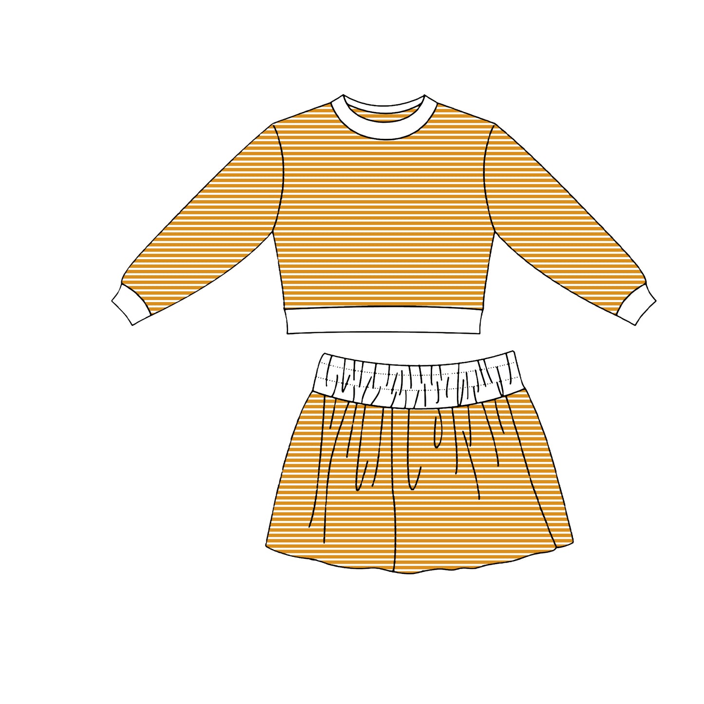 Golden stripes long sleeve yoga top matching skorts girls outfit preorder
