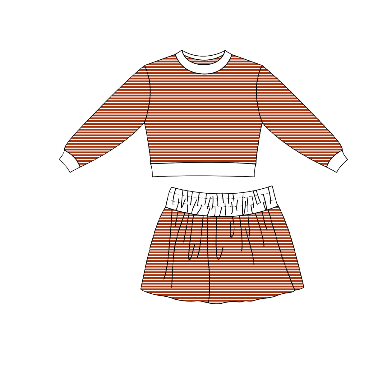Orange stripes long sleeve yoga top matching skorts girls outfit preorder