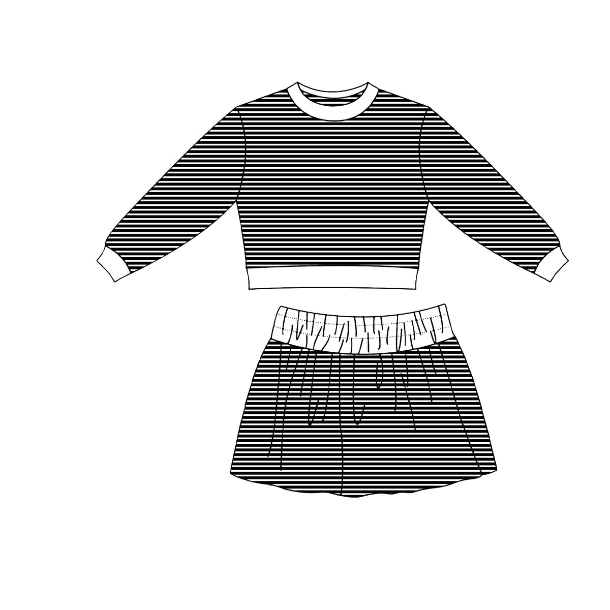 Black stripes long sleeve yoga top matching skorts girls outfit preorder