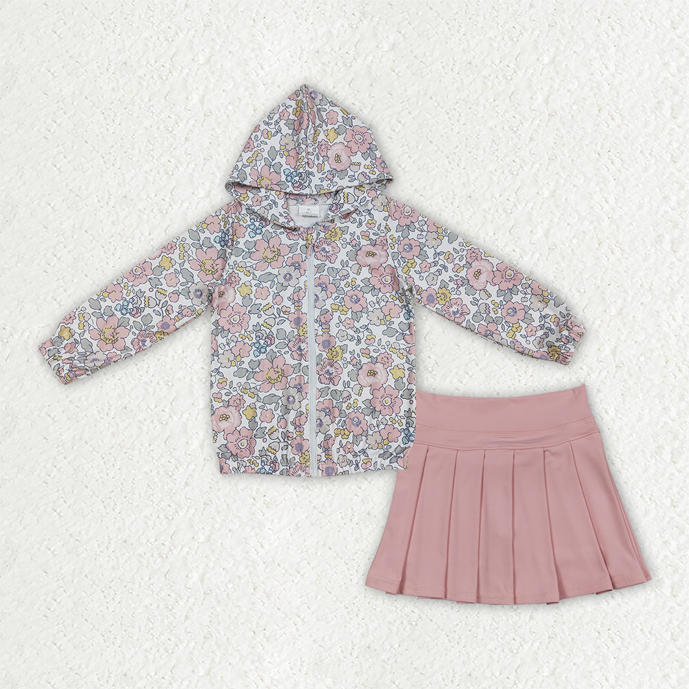 Floral top matching yoga skirts girls outfit