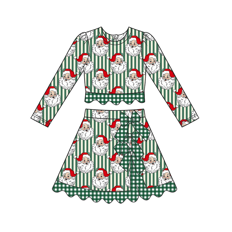 Christmas santa claus long sleeve yoga pullover top matching skorts girls outfit preorder