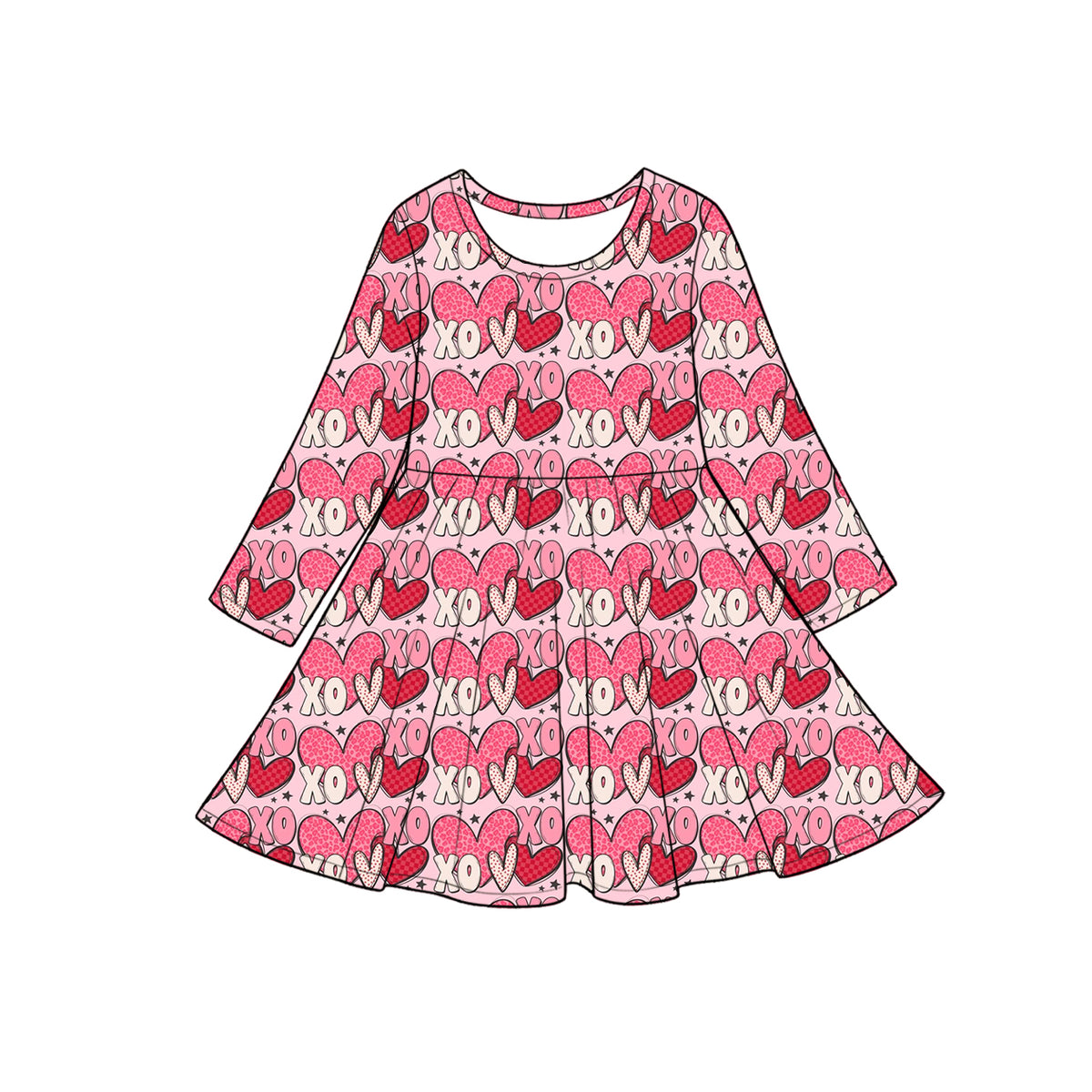 Valentines day heart print girls long sleeve dress preorder
