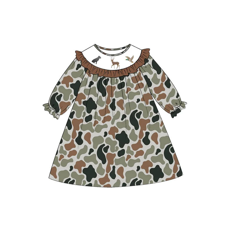 Dog duck print girls long sleeve dress preorder