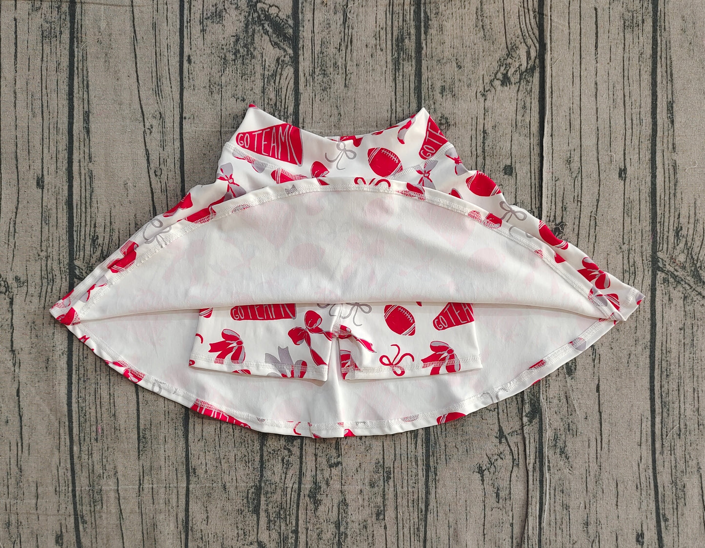 Red football cheer design girls yoga skort preorder