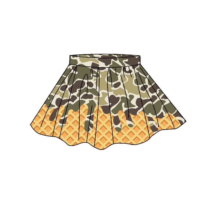 Green camo waffle print girls summer yoga skirts preorder