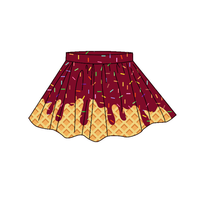 Wine Red Sprinkle print girls summer yoga skirts preorder