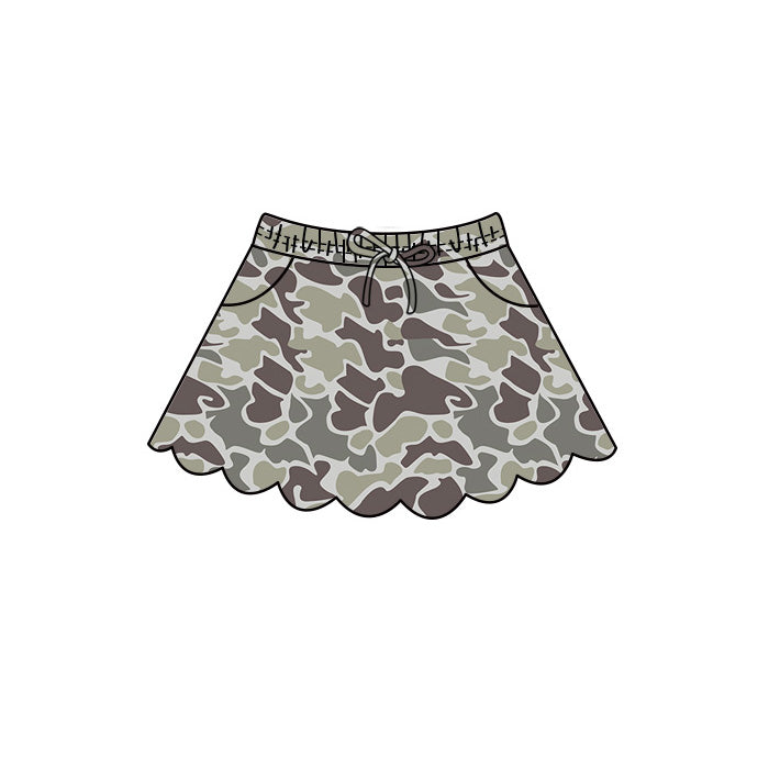 Dark grey camo print girls summer skirts preorder