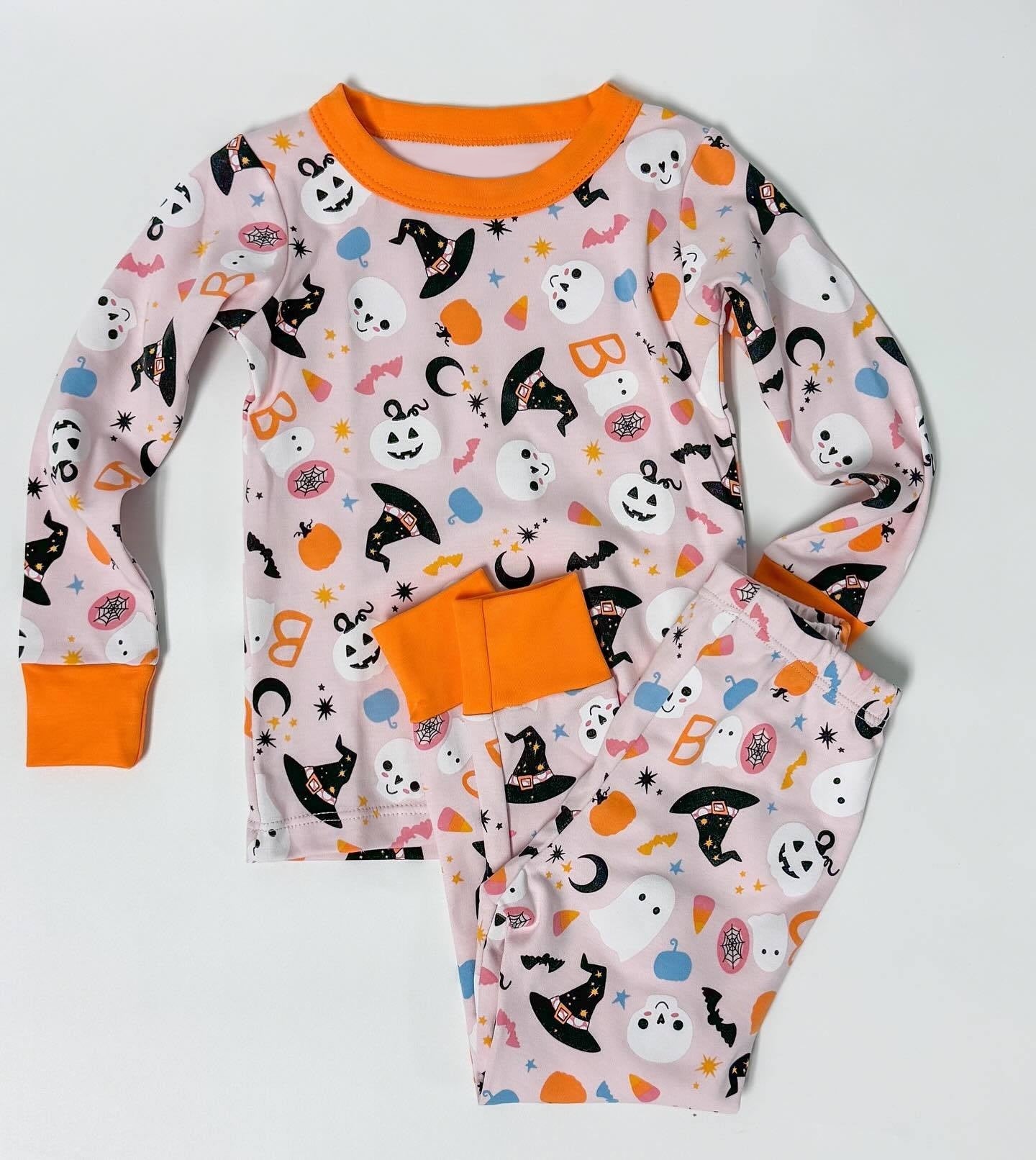 toddle baby boy halloween pumpkin ghost long sleeve pajama set preorder
