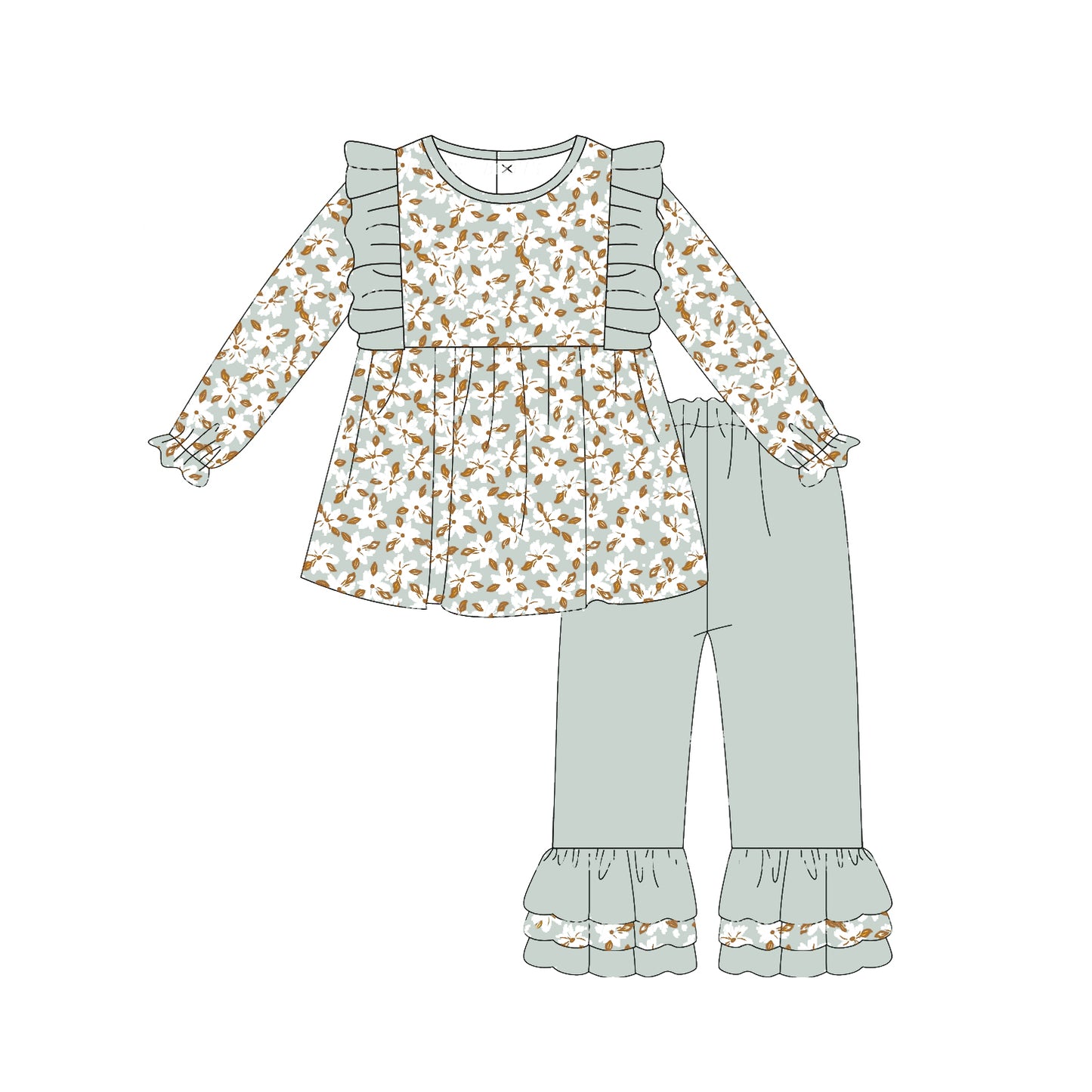 girls flower tunic top matching ruffle pants boutique fall winter clothes preorder
