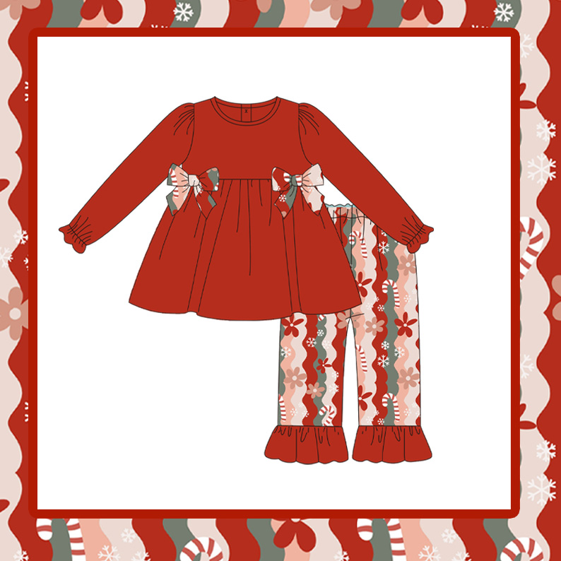 Girls red tunic top matching flower ruffle pants boutique fall winter clothes preorder
