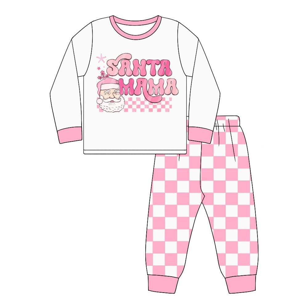 Adult Women Santa Mama Christmas Top Pink Checkered Leggings Matching Clothes Preorder